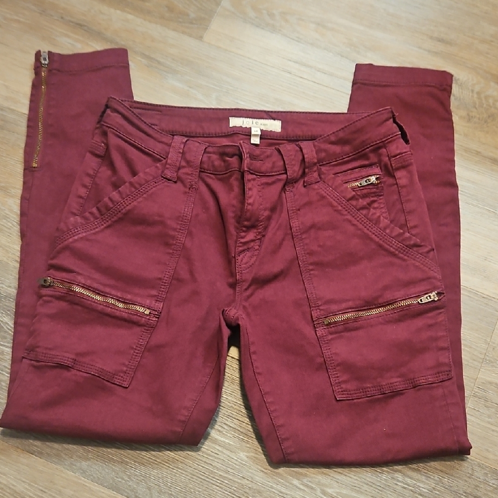 JOIE Burgundy Cargo Pants with Zipper Details